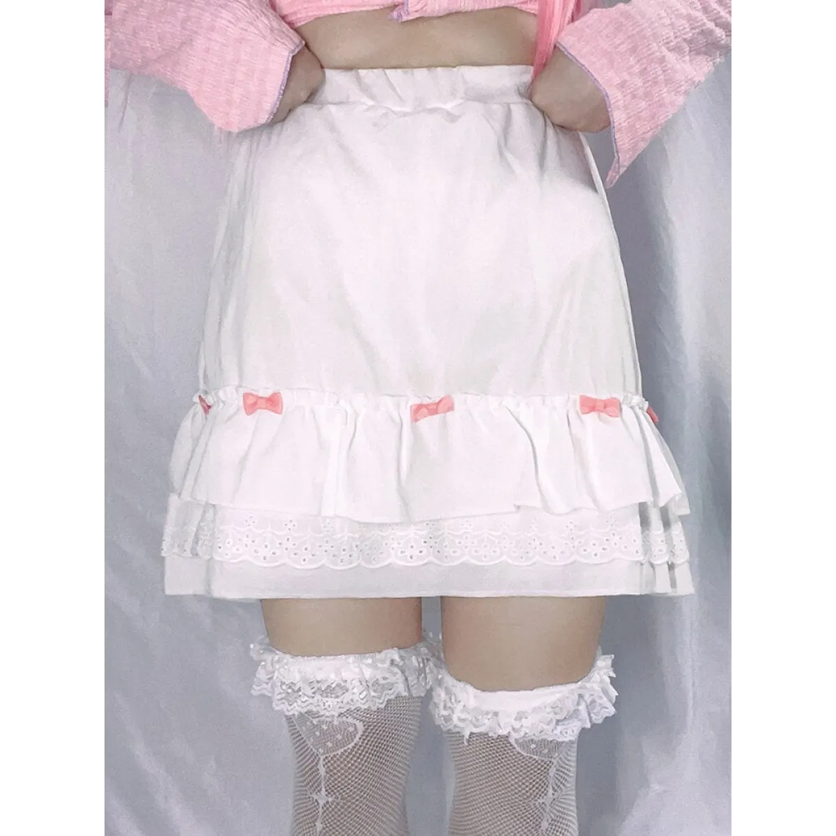 Cascading Ruffle Kawaii Skirt With Bow - White / L - Bottoms - Clothing - 7 - 2024