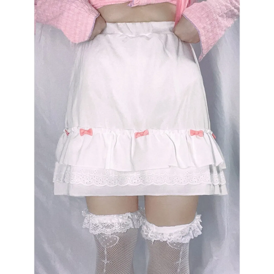 Cascading Ruffle Kawaii Skirt With Bow - White / L - Bottoms - Clothing - 7 - 2024