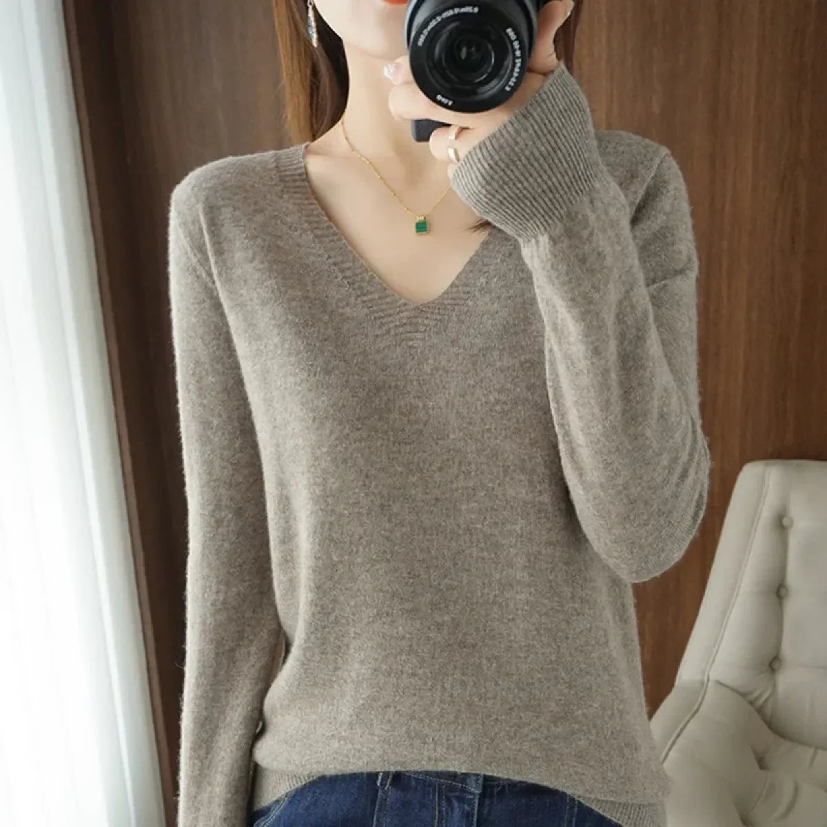 Cashmere Knit V-Neck Pullover with Lace Detail - Sweaters - Sweater / Pullover - 4