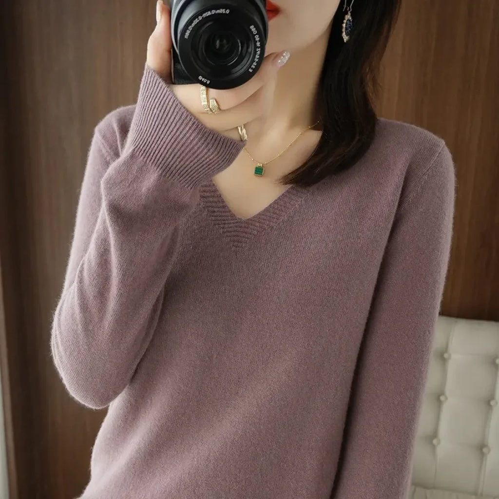 Cashmere Knit V-Neck Pullover with Lace Detail - Sweaters - Sweater / Pullover - 11
