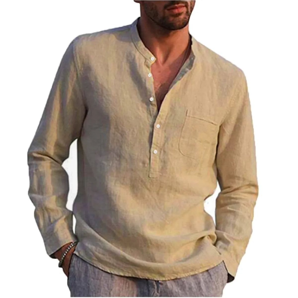 Casual Beach Style Linen Shirt - T-Shirts - 8