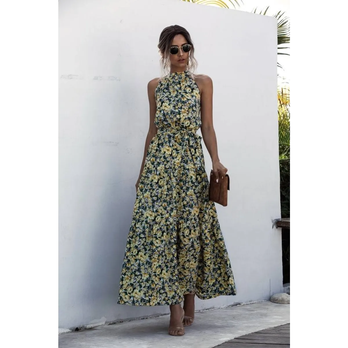 halter dresses casual Halter Neck Dresses for Women's Belted Casual Summer Midi Dresses