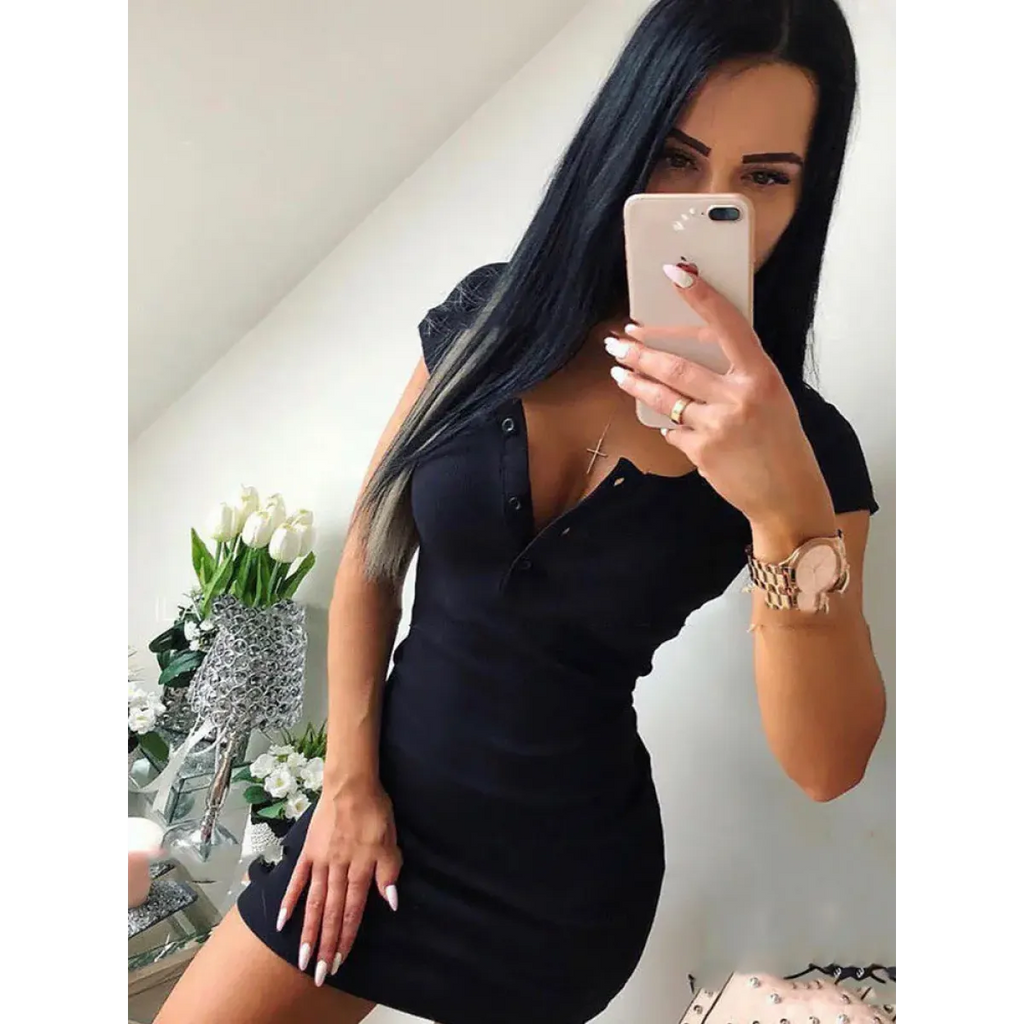 Casual Knit Button Bodycon Dress - All Dresses - Dresses - 8