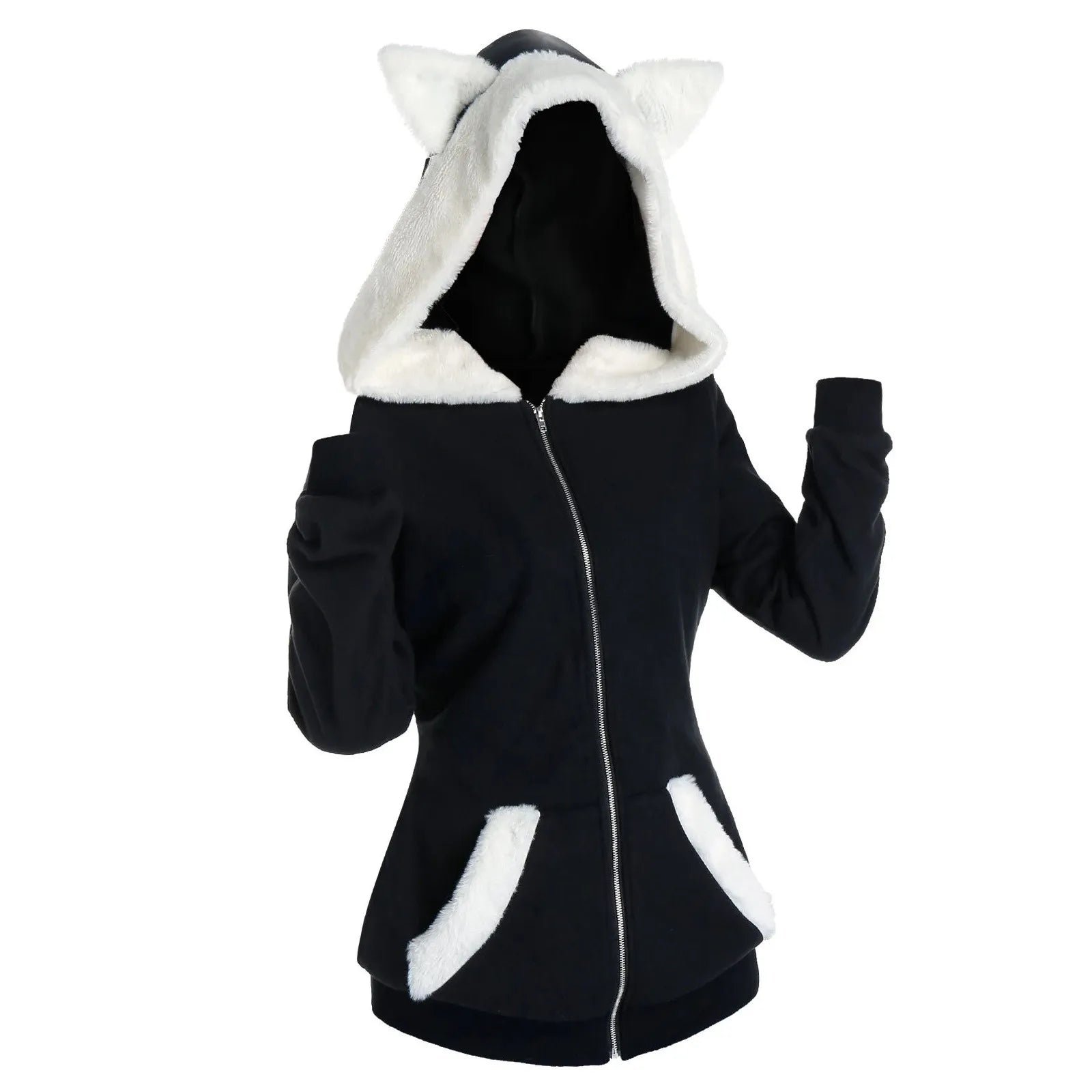 Black Cat Ear Hoodie – Plush Zip-Up Sweatshirt with Pockets - T-Shirts - Hoodies - 2024 - 2 - Worldwide Shipping