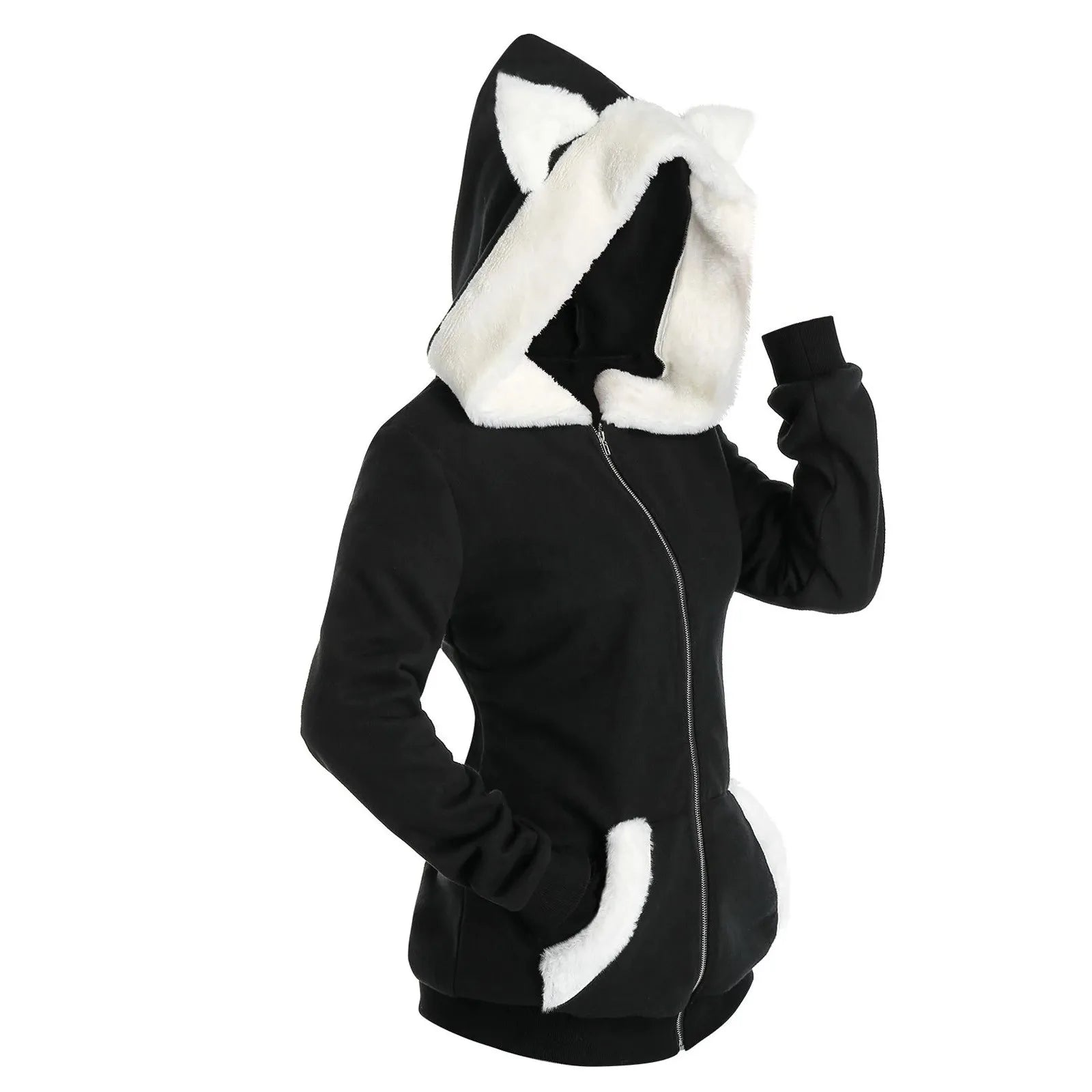 Cute Cat Ear Plush Hoodie with Color Blocking - Hoodies & Sweatshirts - Shirts & Tops - 1 - 2024