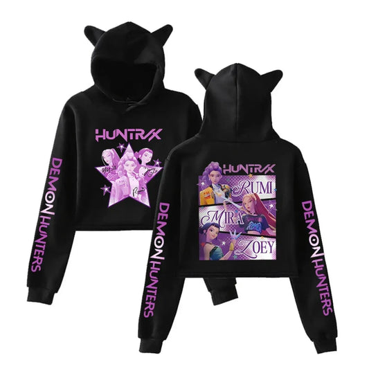 Demon Hunters Cat Ear K-Pop Cropped Hoodie - Women’s Clothing & Accessories - Hoodie - 1