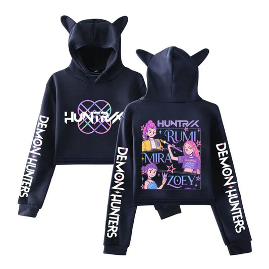Kawaii Demon Hunters Cat Ear Crop Hoodie - Women’s Clothing & Accessories - Hoodie - 2