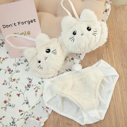 Harajuku Kawaii Fashion Fluffy Cat Lingerie Set - White / M - Women’s Clothing & Accessories - Lingerie - 1 - 2024