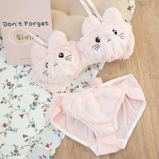 Harajuku Kawaii Fashion Fluffy Cat Lingerie Set - Pink / M - Women’s Clothing & Accessories - Lingerie - 2 - 2024