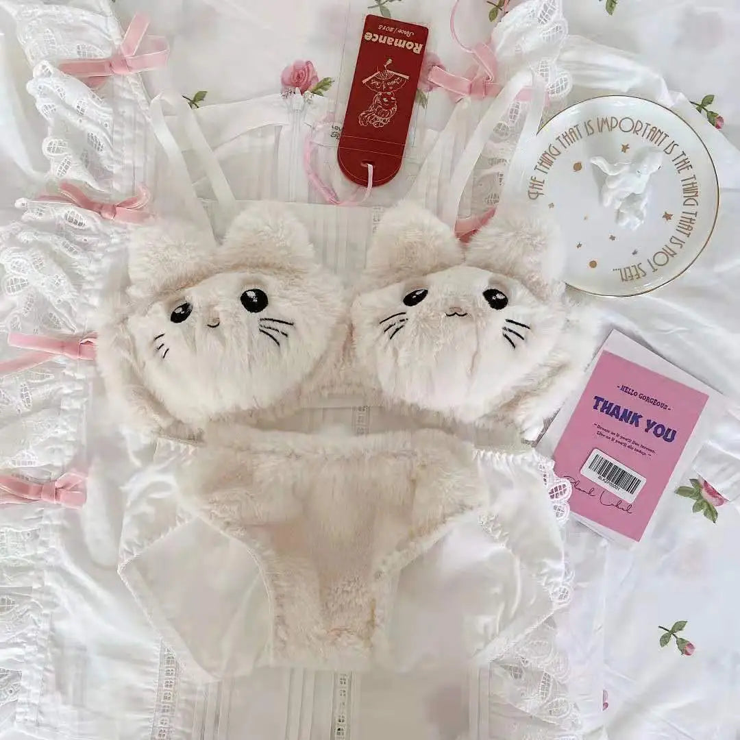 Harajuku Kawaii Fashion Fluffy Cat Lingerie Set - Women’s Clothing & Accessories - Lingerie - 6 - 2024