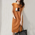 Kawaii Cat Print Loose Midi Dress - All Dresses - Midi Dress - 3