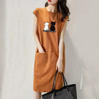 Kawaii Cat Print Loose Midi Dress - All Dresses - Midi Dress - 8