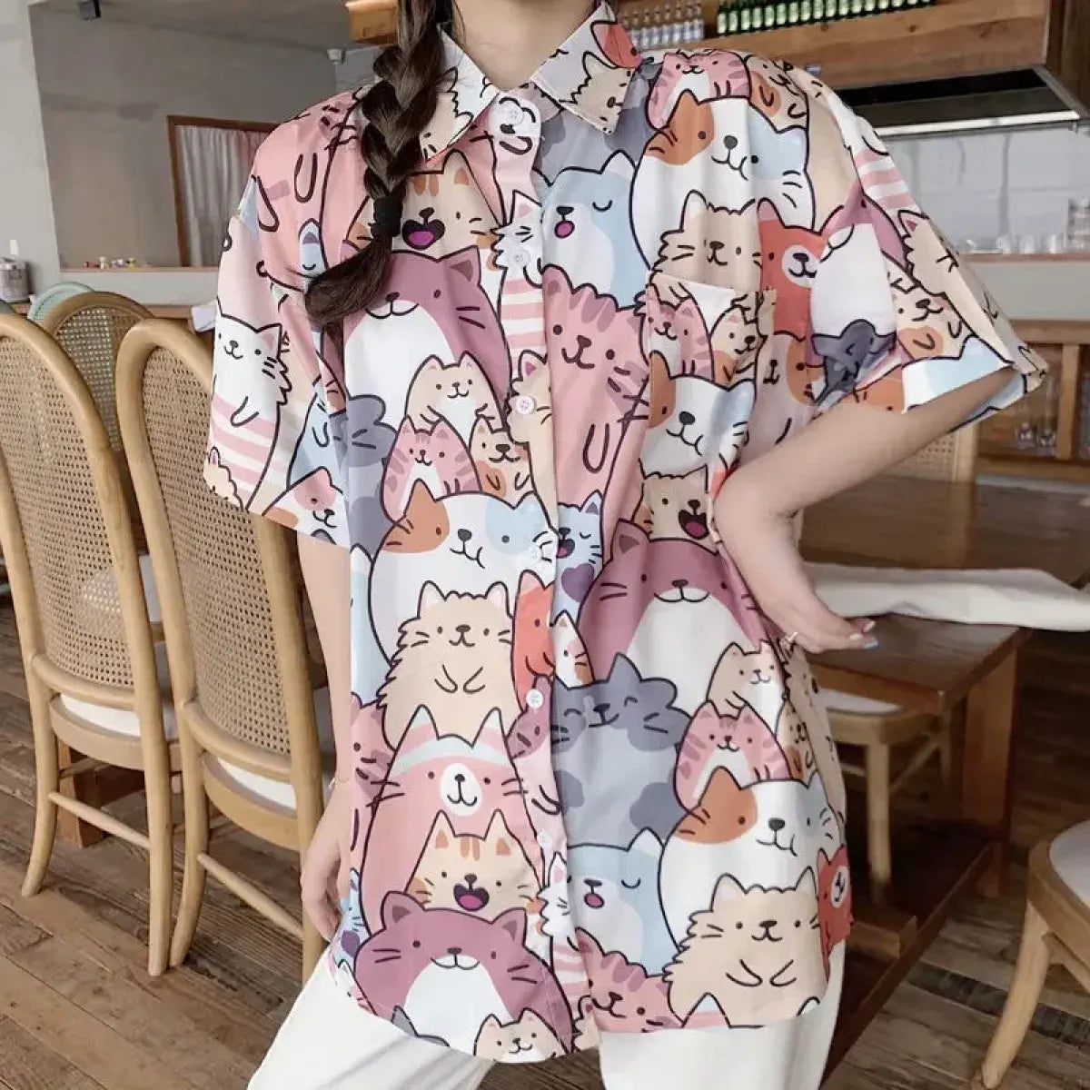 Multicolored Kawaii Cat Print Shirt - T-Shirts - T-Shirts - 2