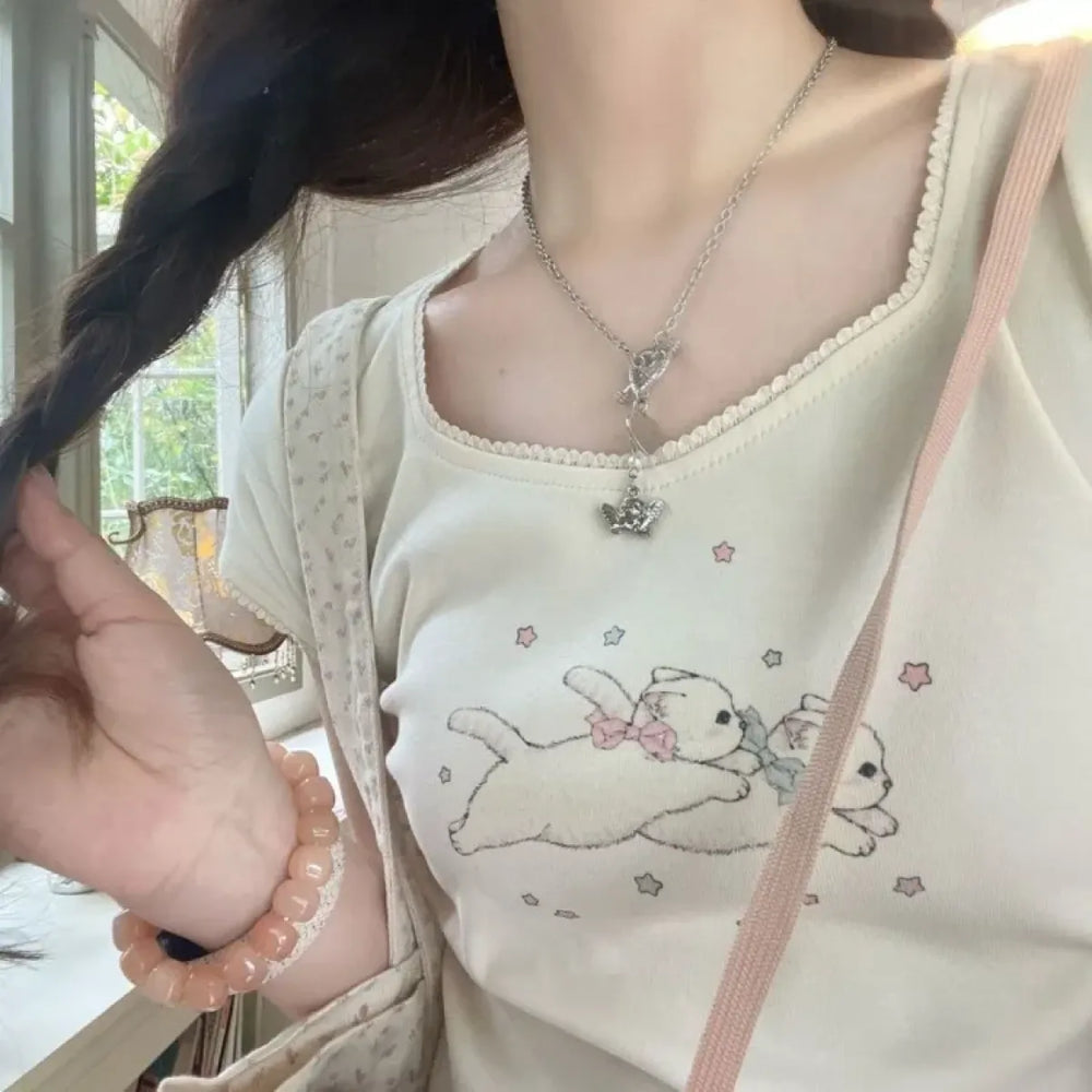 Kawaii Cat Print Slim Fit Tee - T-Shirts - T-Shirt - 1