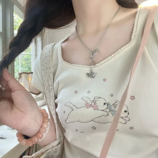 Kawaii Cat Print Slim Fit Tee - T-Shirts - T-Shirt - 1