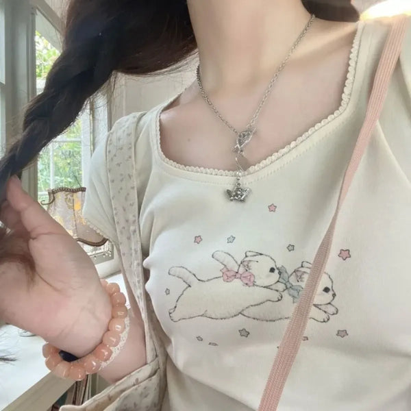 Kawaii Cat Print Slim Fit Tee - T-Shirts - T-Shirt - 1