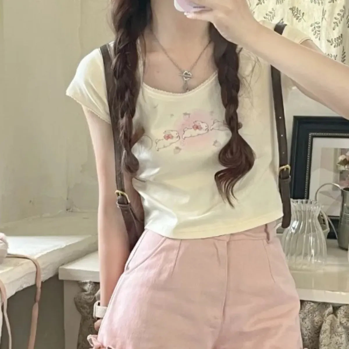 Kawaii Cat Print Slim Fit Tee - T-Shirts - T-Shirt - 5