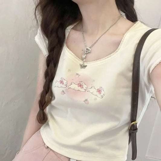 Kawaii Cat Print Slim Fit Tee - T-Shirts - T-Shirt - 6