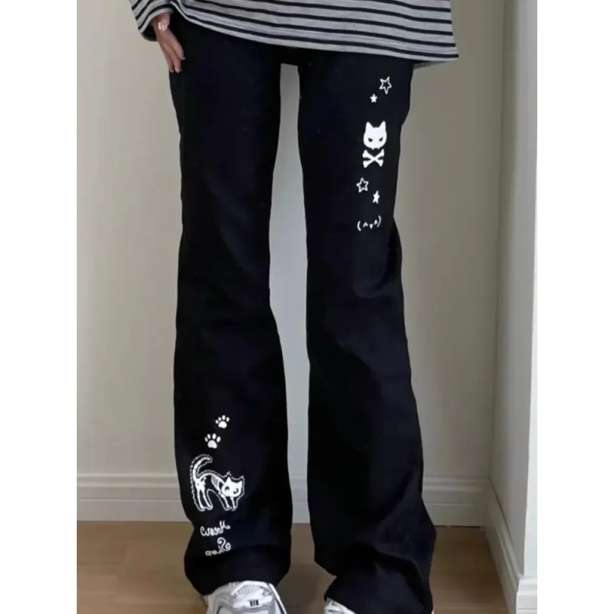 Y2K Cat Skull Print Wide Leg Trousers - Best Sellers - Pants - 1