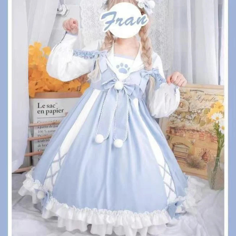 Large Cat’s Paw Lolita Dress - Kawaii Short Sleeve Princess Dress - Blue / M - All Dresses - Dresses - 4 - 2024