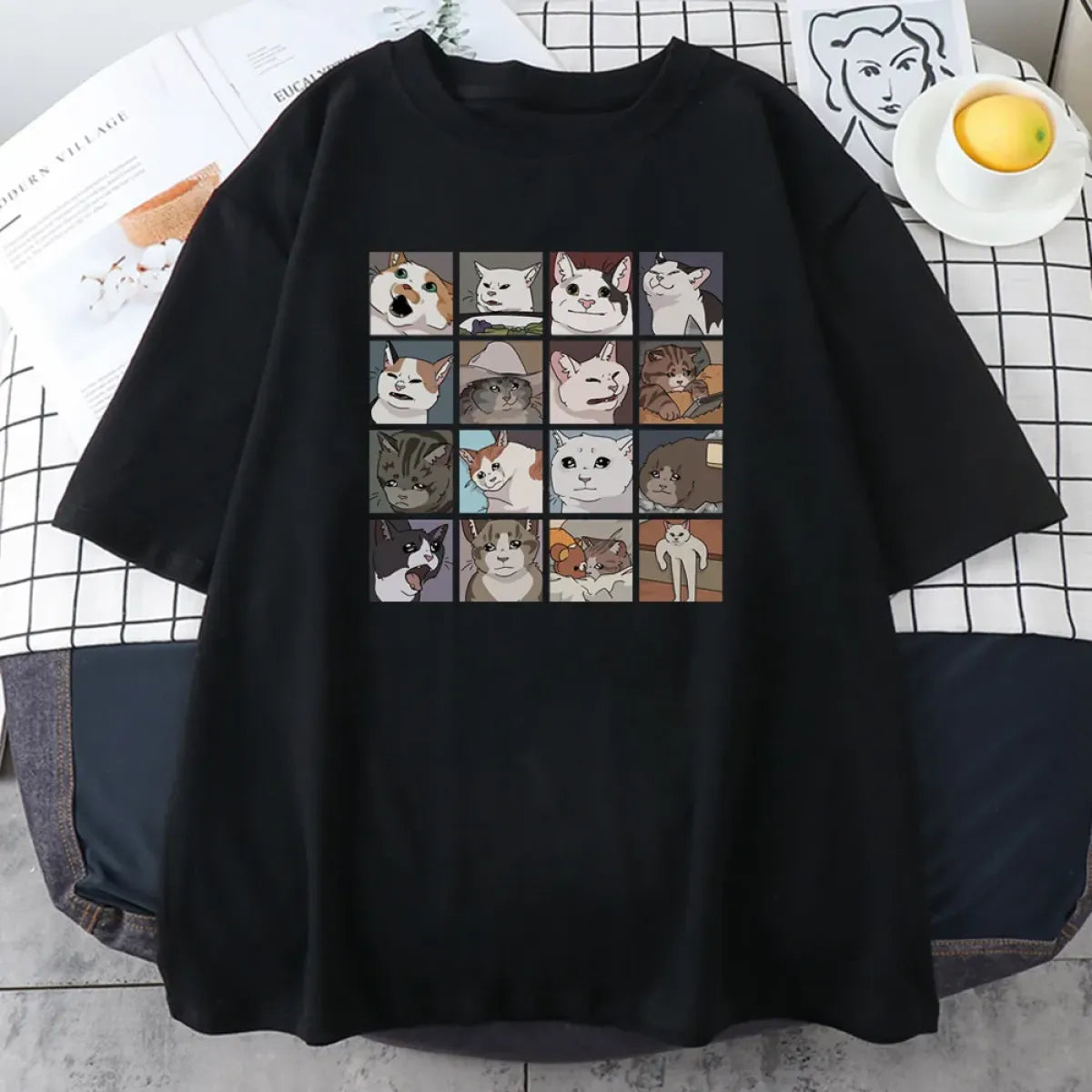 Cats Puzzle Printed T-shirt - T-Shirts - 8