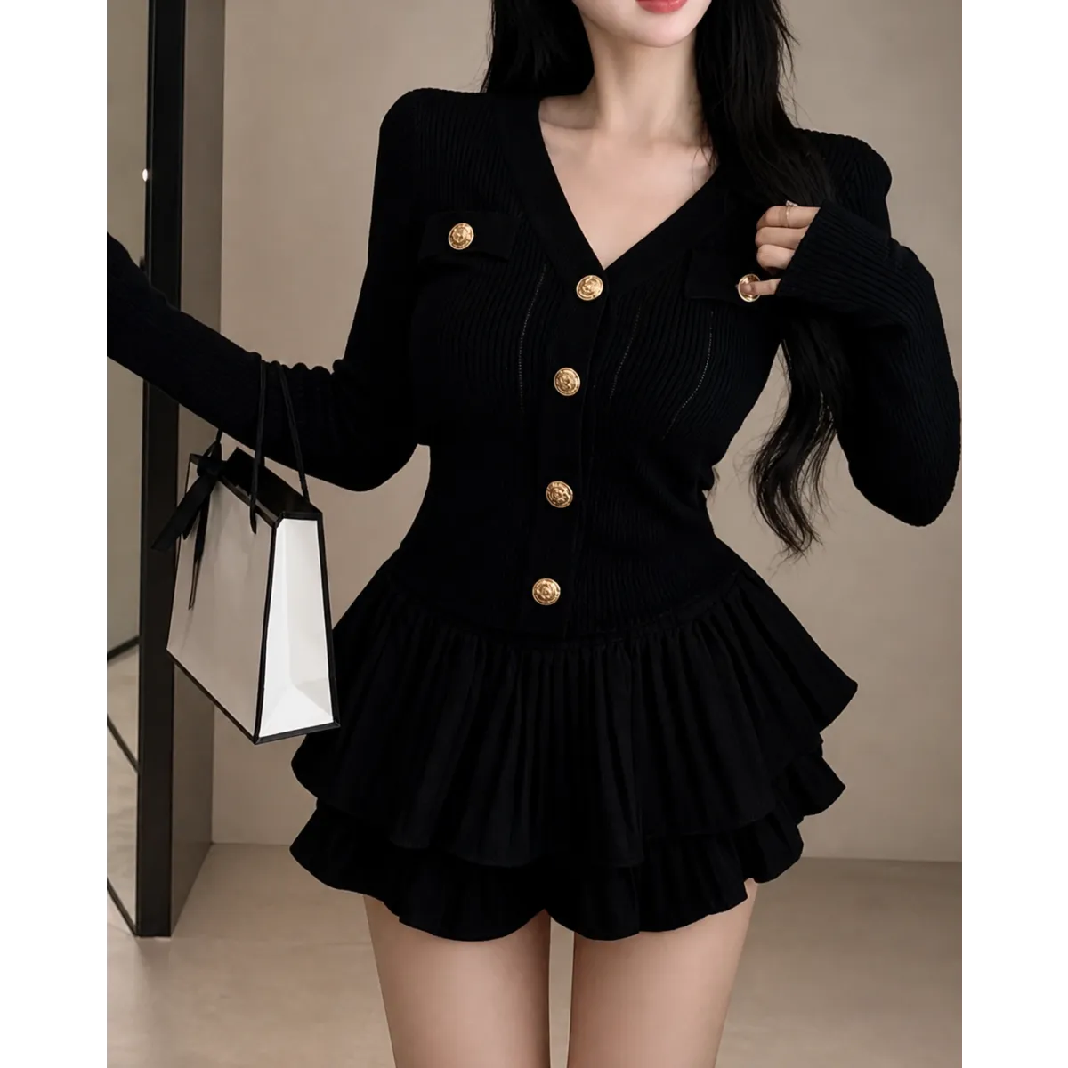 Y2K Kawaii Knitted Two-Piece Set – Elegant Mini Skirt Suit - Bottoms - Short - Round - Clothing Sets - 1