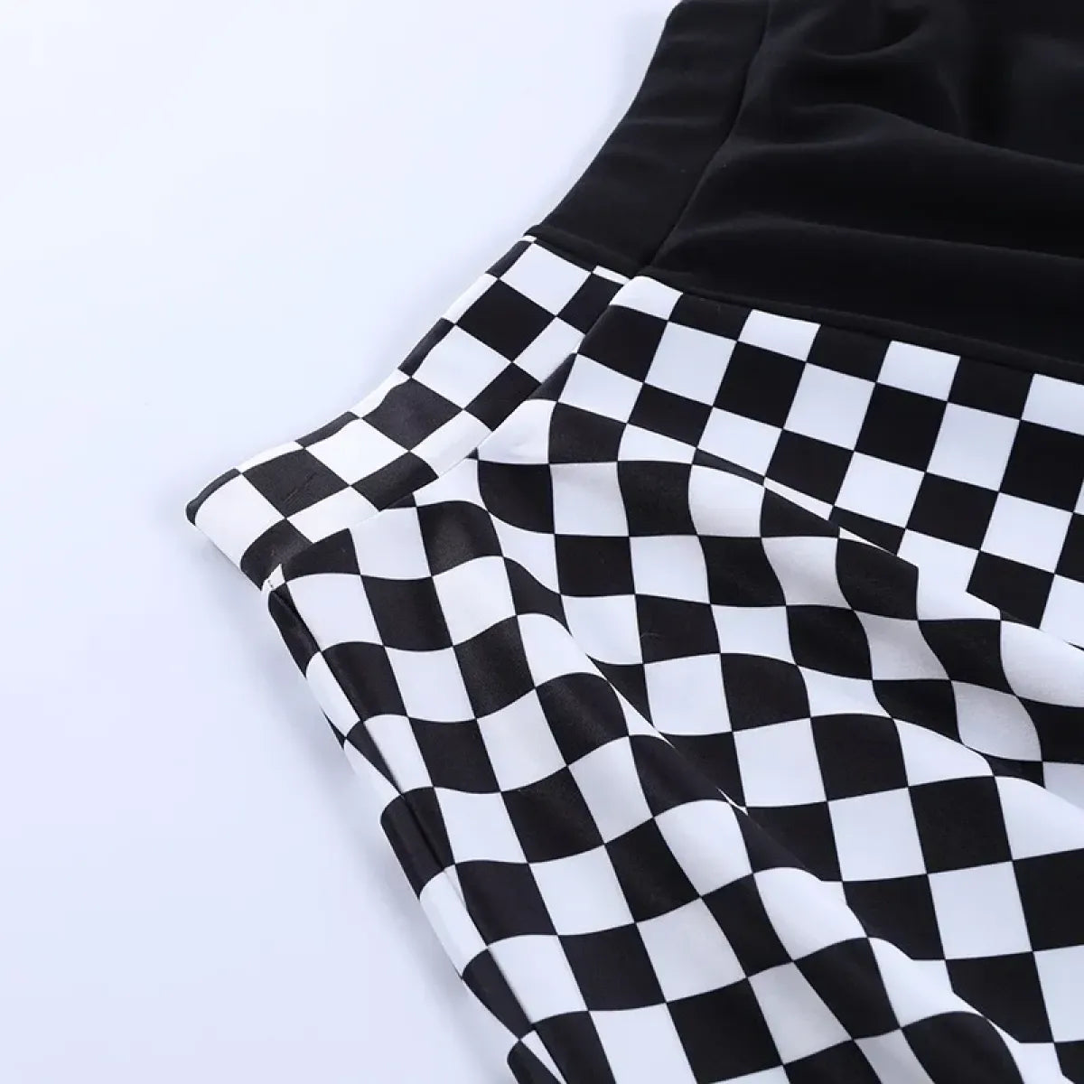 Checkerboard Gothic Punk Skirt – Grommet Chains & Contrast Panels - Bottoms - Skirts - 6
