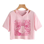 Cherry Blossom Dreams Crop Top – Sweet Manga-Inspired Pink Tee - T-Shirts - 1