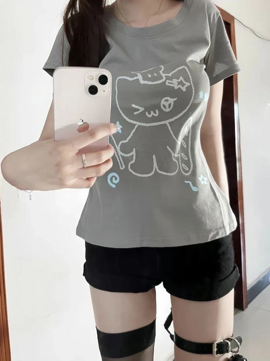 Chic Kawaii Cartoon Print T-Shirt for Women - T-Shirts - Shirts & Tops - 2 - 2024