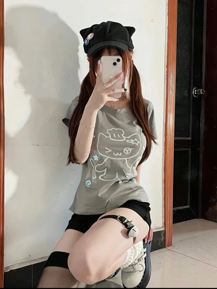 Chic Kawaii Cartoon Print T-Shirt for Women - T-Shirts - Shirts & Tops - 4 - 2024