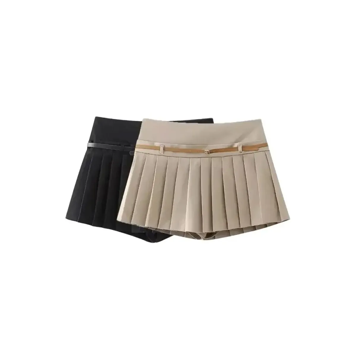Chic Pleated Skort with Belt & Side Zipper - Harajuku Style - Skirt - 1