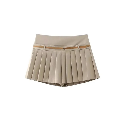 Chic Pleated Skort with Belt & Side Zipper - Harajuku Style - Skirt - 2