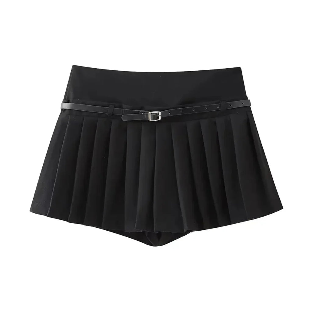Chic Pleated Skort with Belt & Side Zipper - Harajuku Style - Skirt - 7