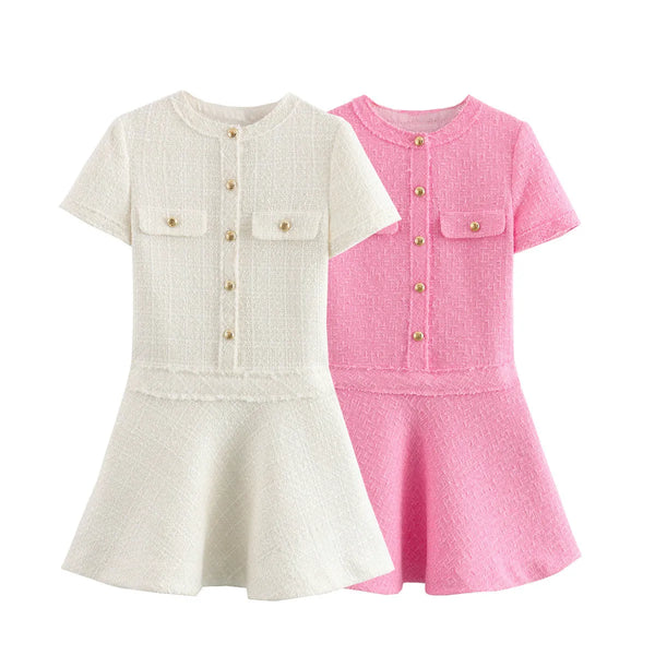 Chic Woolen Button Pocket A-Line Mini Dress - All Dresses - 1