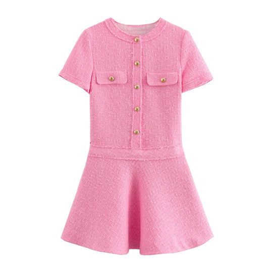 Chic Woolen Button Pocket A-Line Mini Dress - All Dresses - 2