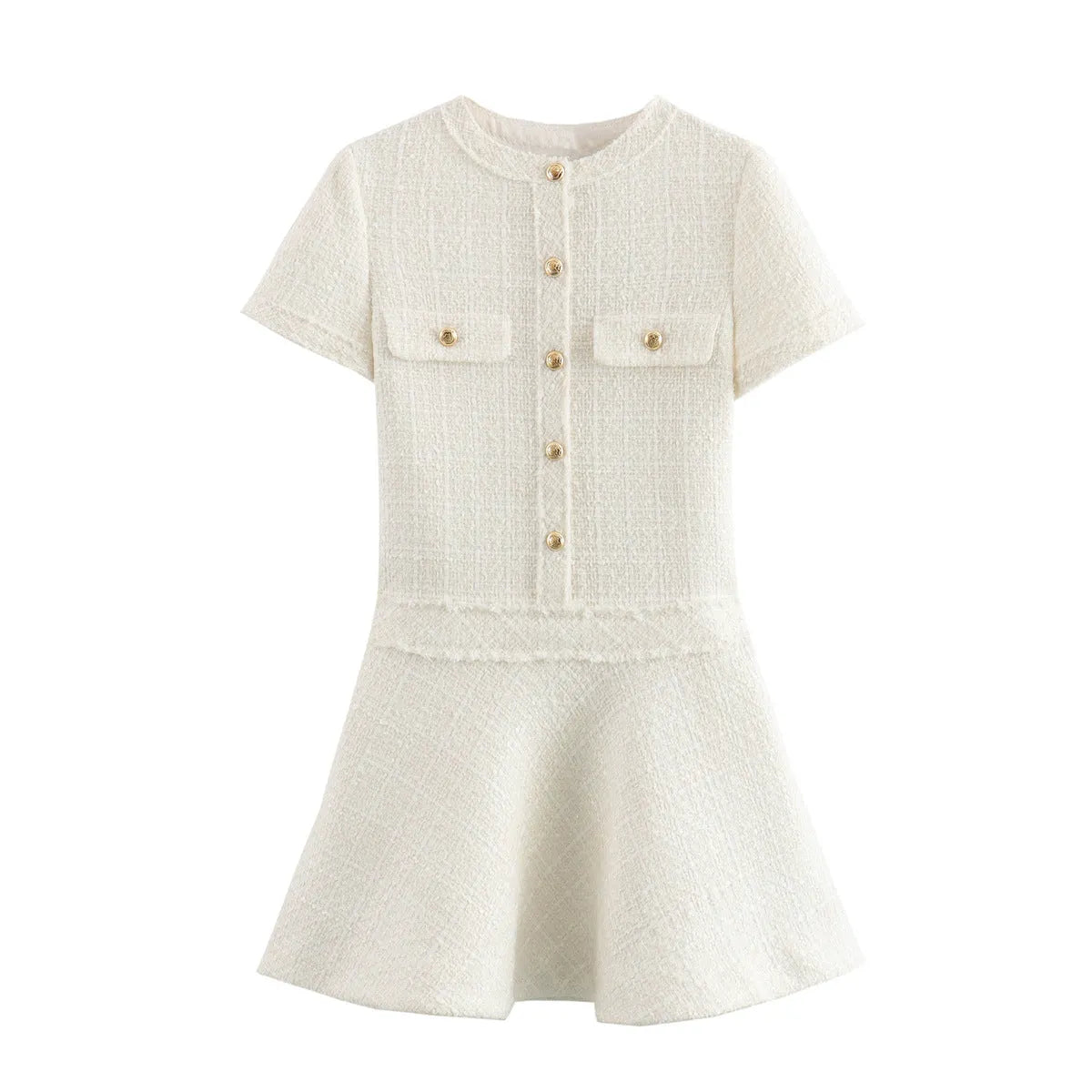 Chic Woolen Button Pocket A-Line Mini Dress - All Dresses - 4