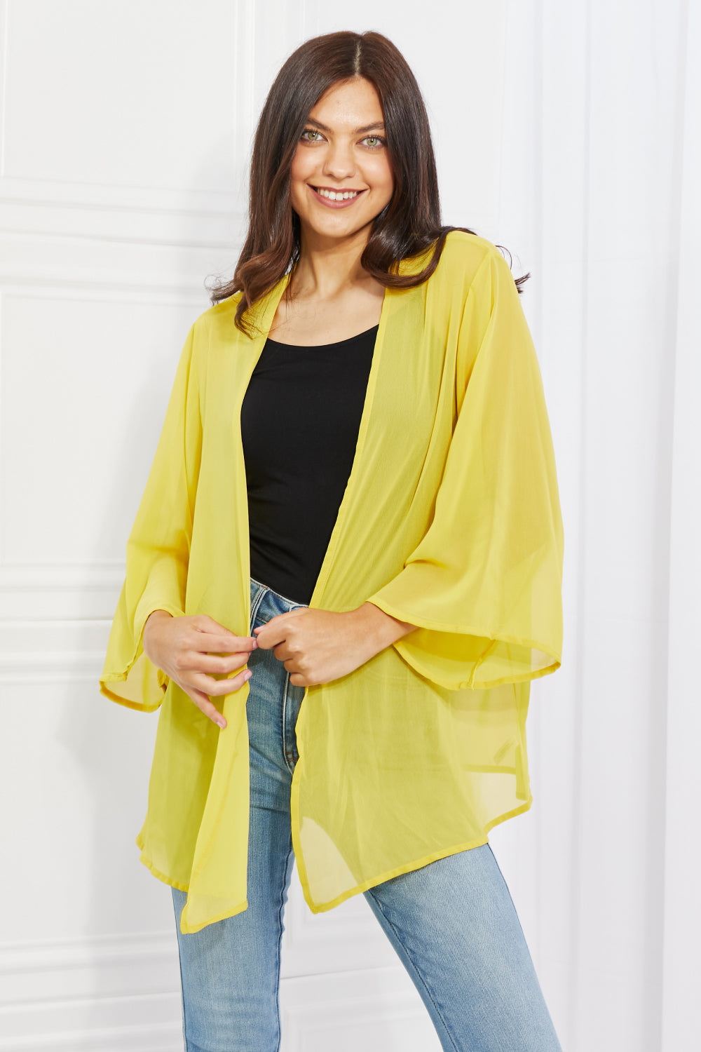 Just Breathe Full Size Chiffon Kimono in Yellow - Yellow / S/M - Women’s Clothing & Accessories - Kimonos - 1 - 2024