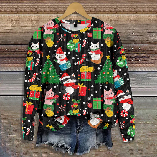 Christmas Cat Sweater - Long Sleeve Holiday Pullover - Sweaters - Sweaters - 2024 - 1 - Worldwide Shipping