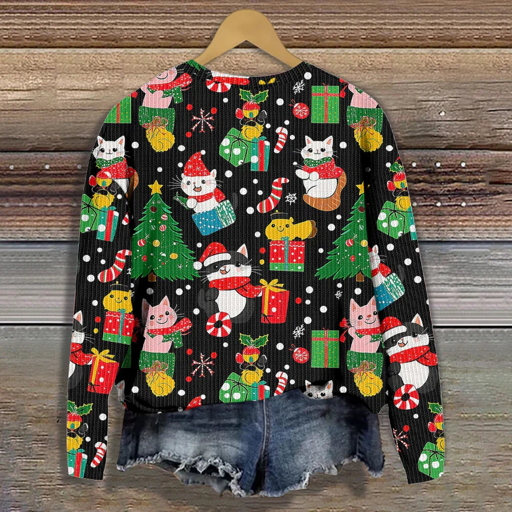 Christmas Cat Sweater - Long Sleeve Holiday Pullover - Sweaters - Sweaters - 2024 - 2 - Worldwide Shipping