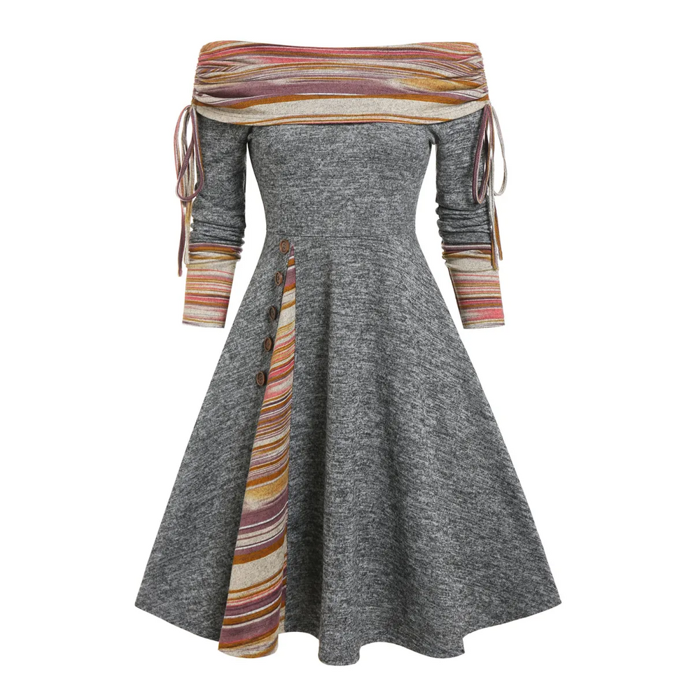 Cinched Striped Flare Dress - All Dresses - 1