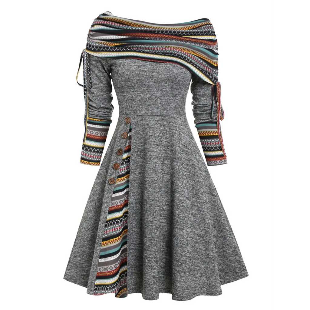 Cinched Striped Flare Dress - All Dresses - 22