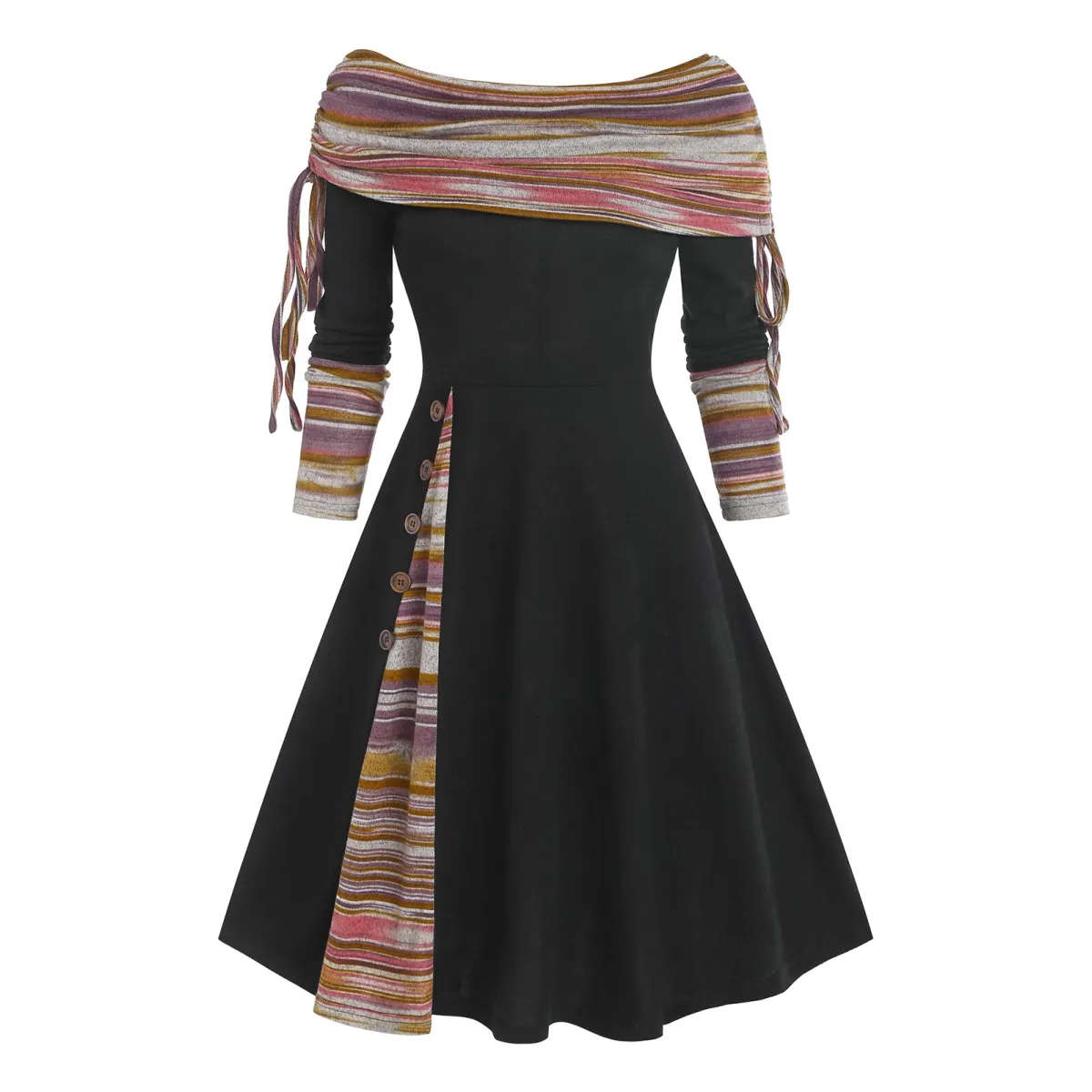 Cinched Striped Flare Dress - All Dresses - 5