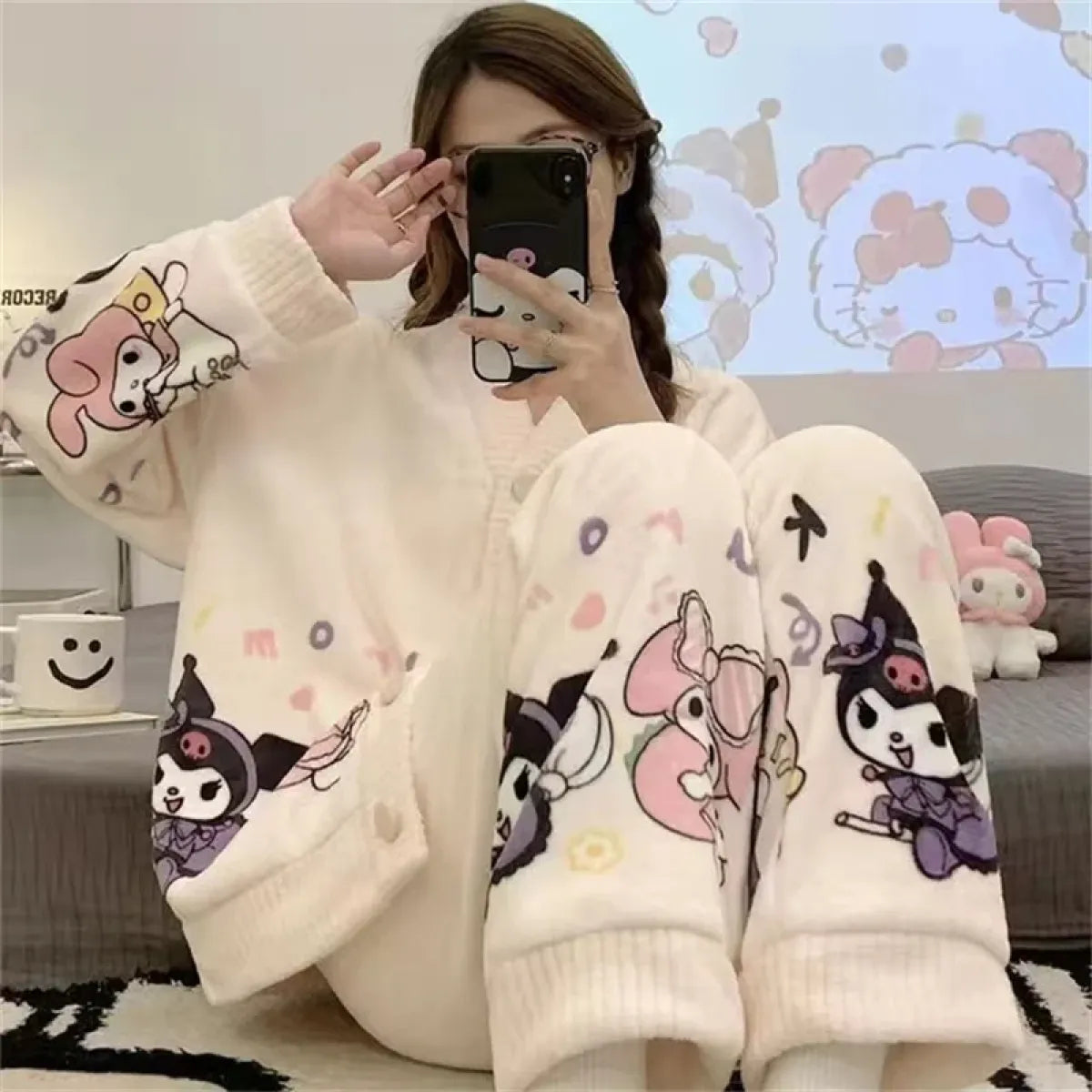 Hello Kitty Kuromi My Melody Cinnamoroll Flannel Pajamas - Pajamas - Pajamas - 6