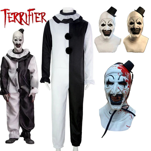 Terrifier 2 Art The Clown Cosplay Costume – Jumpsuit & Mask Halloween Set - Women’s Clothing & Accessories