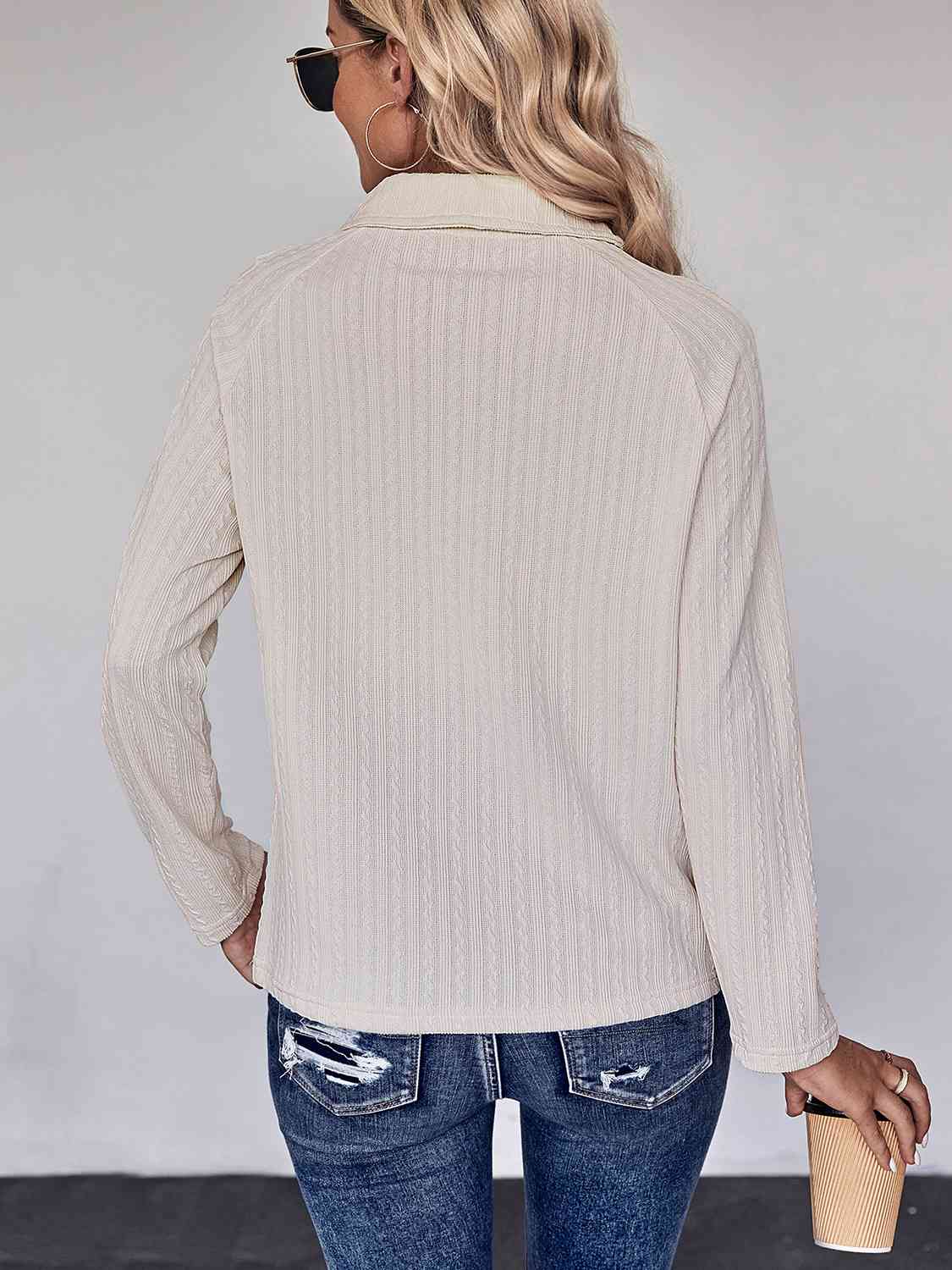 Collared Neck Buttoned Long Sleeve Top - Tops & Tees - Shirts & Tops - 2 - 2024