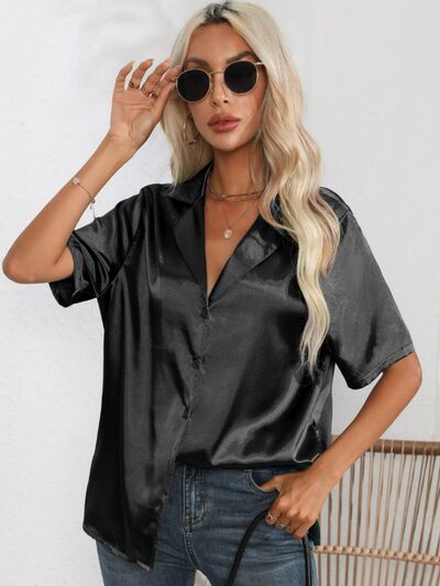 Button Up Collared Neck Shirt - Black / S - T-Shirts - Shirts & Tops - 5 - 2024