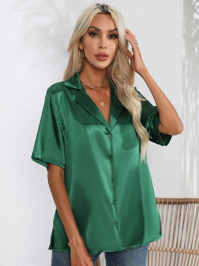 Button Up Collared Neck Shirt - Green / S - T-Shirts - Shirts & Tops - 9 - 2024