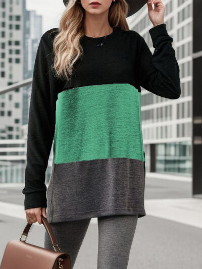 Color Block Long Sleeve T-Shirt - Green / S - T-Shirts - Shirts & Tops - 1 - 2024