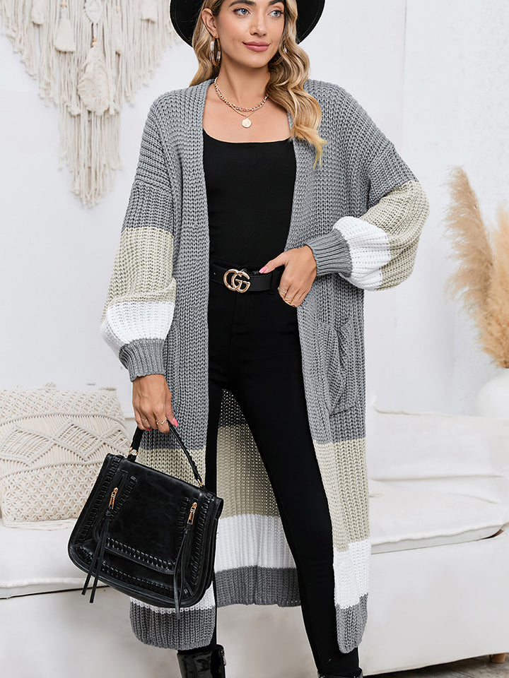 Color Block Long Sleeve Pocketed Cardigan - Women’s Clothing & Accessories - Shirts & Tops - 3 - 2024