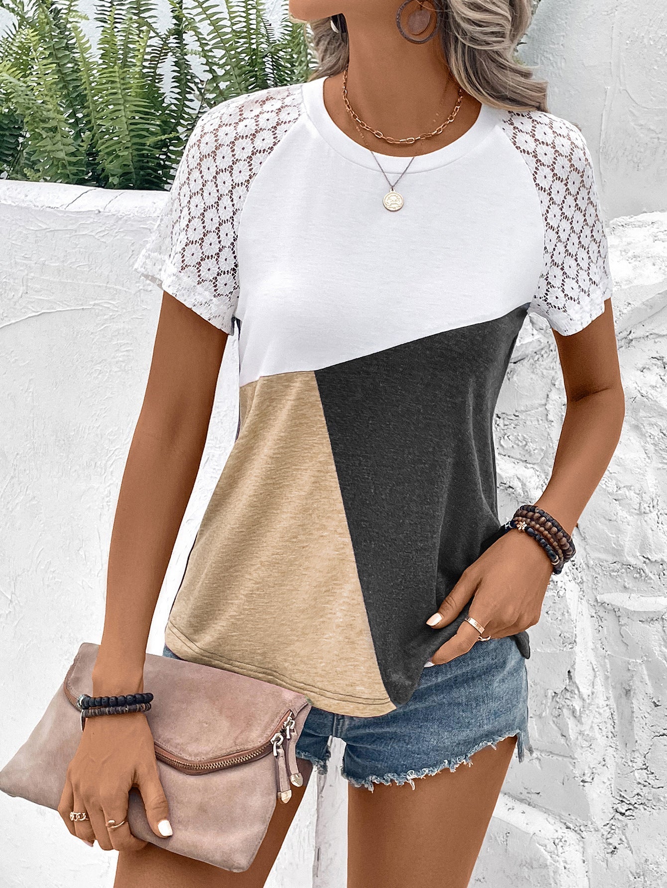 Color Block Raglan Sleeve Round Neck Tee - T-Shirts - Shirts & Tops - 9 - 2024